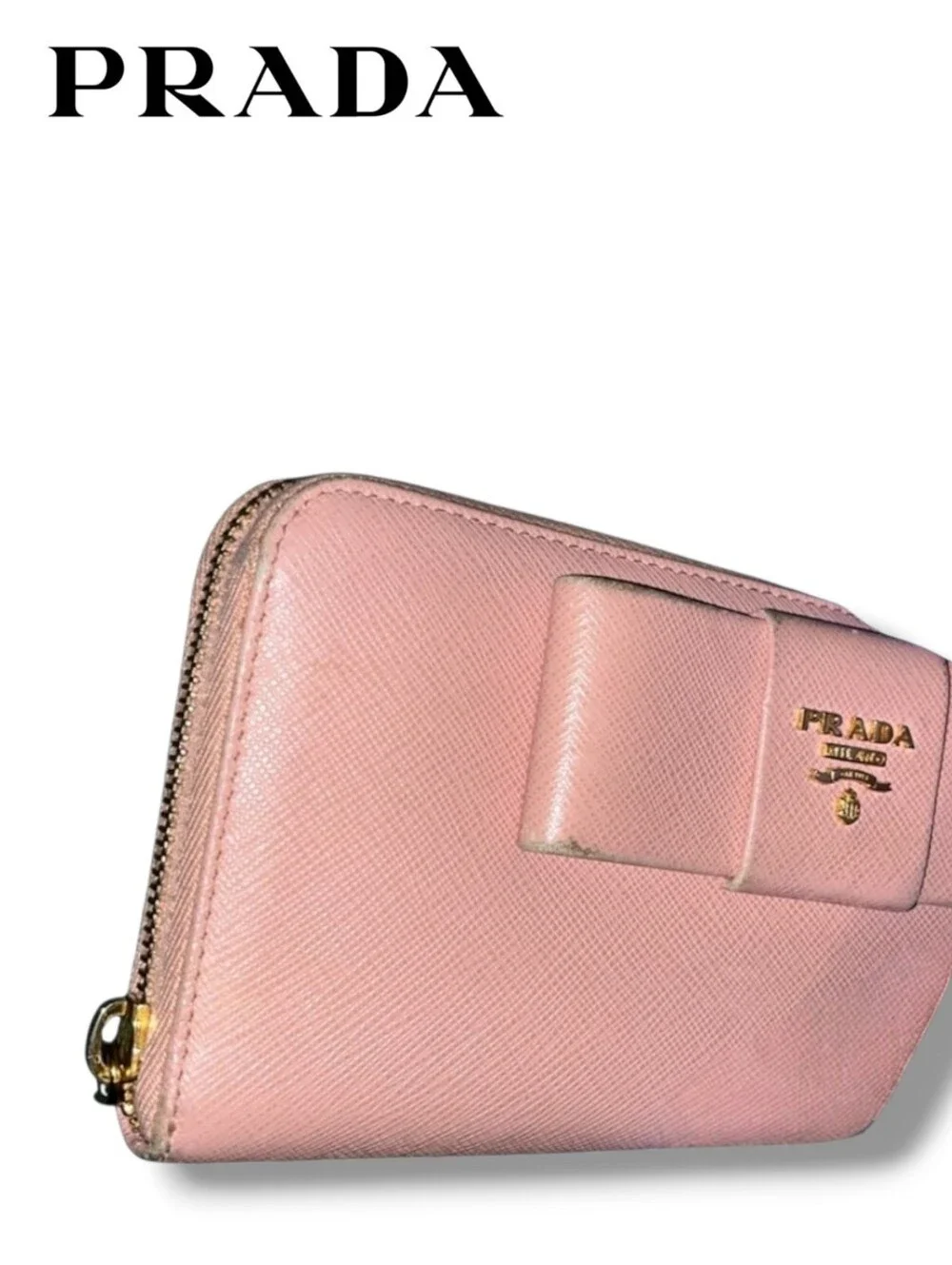 PRADA Fiocco Bow Saffiano Leather Long Wallet Pink Foldover Clutch Flap Italy
